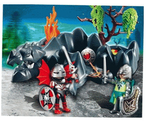 Playmobil Knights 4147 Kompakt-Set Drachenfels 2 Ritter Baum Feuer Schatz Neu 