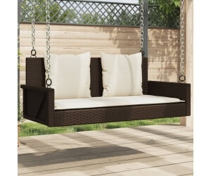 vidaXL Hanging Bench with Cushion, Brown, 119x56x48 cm, Poly Rattan