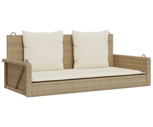 vidaXL Hanging Bench with Cushion, Beige, 119 x 56 x 48 cm, Poly Rattan