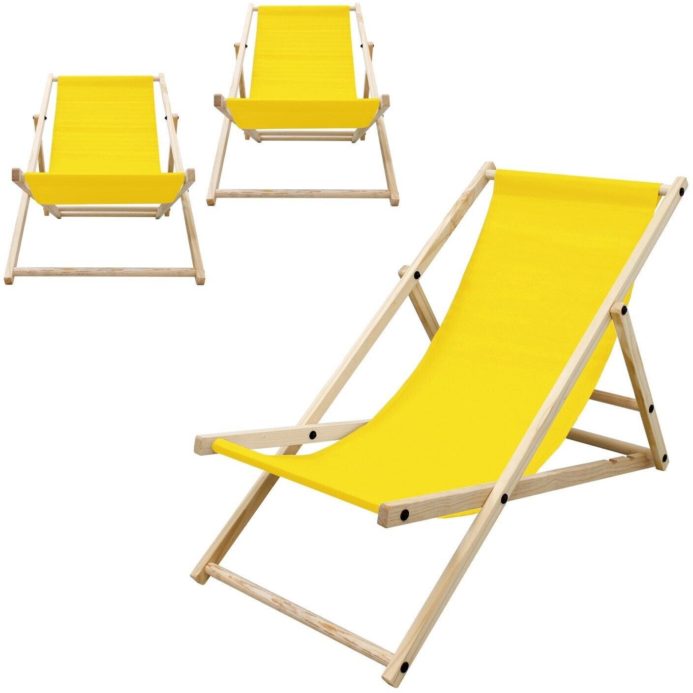 ECD Germany 3x Liegestuhl klappbar aus Holz Gelb (490015298)