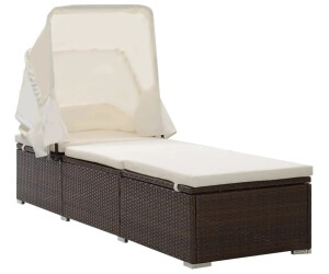 furnicato Gartenliege Sonnenliege mit Sonnenschutz und Auflagen Poly Rattan Braun 1 St.