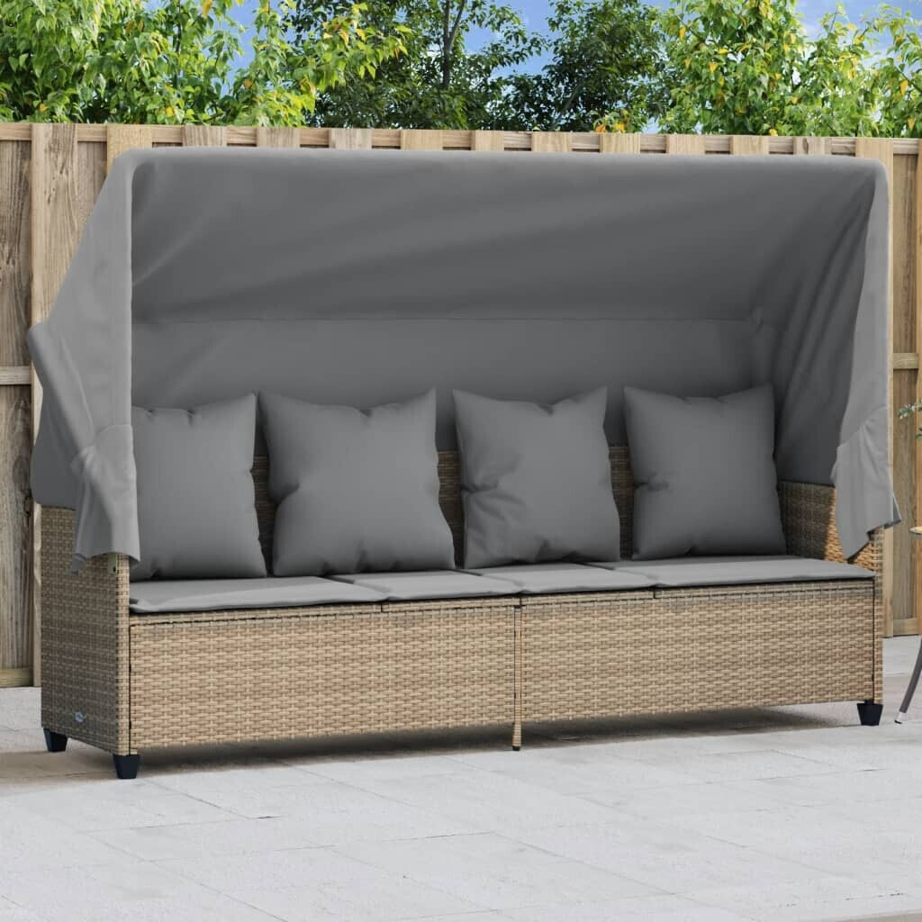 vidaXL Gartenliege Sonnenliege mit Kissen Braun Poly Rattan