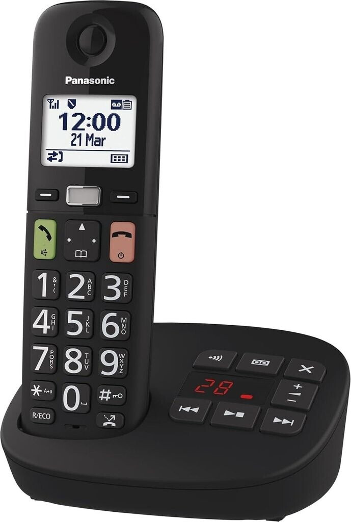 Ricevitore Aggiuntivo Panasonic KX-TGUA10EXB Per Cordless KX-TGU130/KX-TGU110, Tasti Ampi, Volume Potenziato, Compatibile Con Apparecchi Acustici, Nero