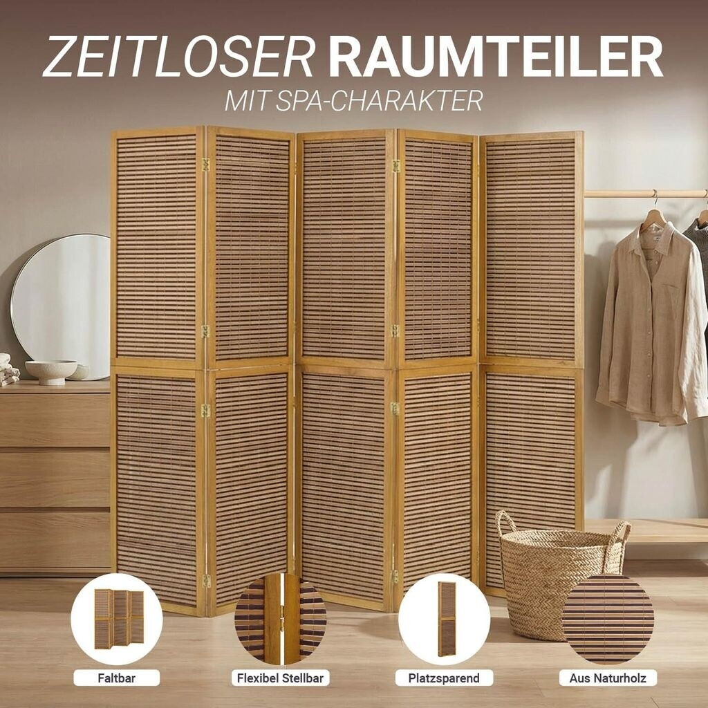 Homestyle4u Paravent Bambus Innen Holz 5 teilig Braun ab 109.95  |  Vergleiche 5 Angebote auf idealo.de
