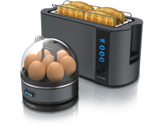 Arendo Frühstücks-Set (2-tlg), 4-Scheiben Langschlitz Toaster, 7er Eierkocher, Cool Grey