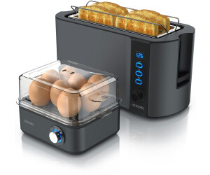 Arendo 2-teiliges Frühstücksset - 4-Scheiben Langschlitz Toaster, 8er Eierkocher, Grau