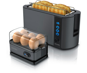 Arendo Frühstücks-Set (2-tlg), 4-Scheiben Langschlitz Toaster, 6er Eierkocher, Cool Grey