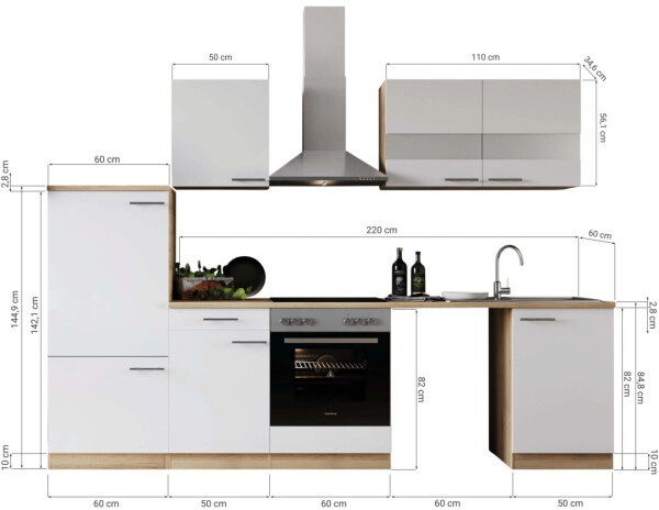 Respekta Küche für Unterbau Waschmaschine Eiche Grau Merle 280 cm (KB280ESGCWA), Bild 5