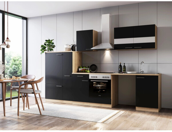 Respekta Küche für Unterbau Waschmaschine Eiche Schwarz Merle 310 cm (KB310ESSCWA)