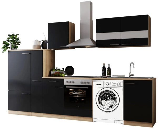 Respekta Küche für Unterbau Waschmaschine Eiche Schwarz Merle 310 cm (KB310ESSCWA), Bild 2