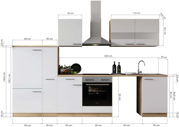 Respekta Küche für Unterbau Waschmaschine Eiche Schwarz Merle 310 cm (KB310ESSCWA), Bild 3