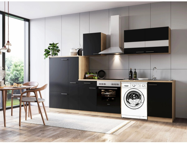 Respekta Küche für Unterbau Waschmaschine Eiche Schwarz Merle 310 cm (KB310ESSCWA), Bild 6