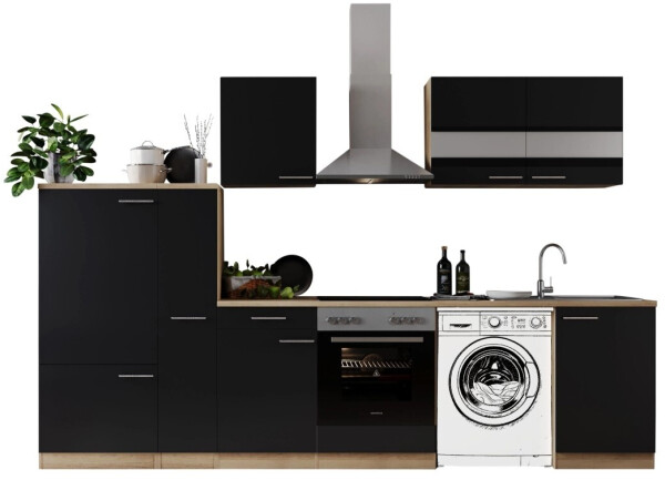 Respekta Küche für Unterbau Waschmaschine Eiche Schwarz Merle 310 cm (KB310ESSCWA), Bild 8