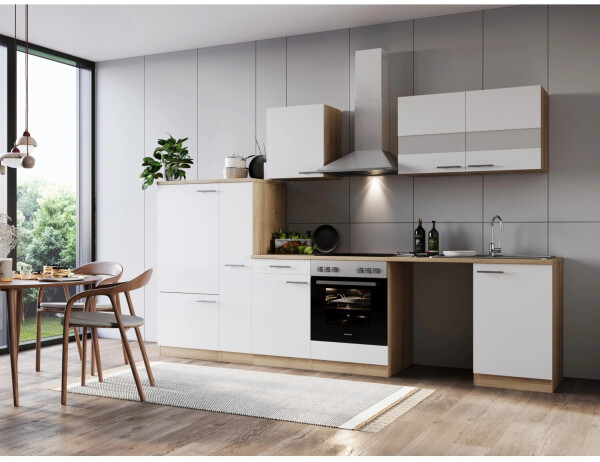 Respekta Küche für Unterbau Waschmaschine Eiche Weiß Merle 310 cm (001899039903)