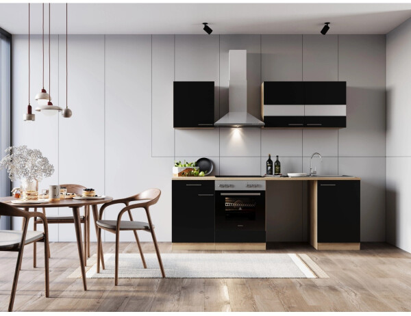 Respekta Küche für Unterbau Waschmaschine Eiche Schwarz Merle 220 cm (KB220ESSCWA)