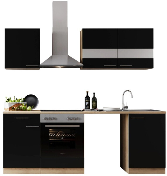 Respekta Küche für Unterbau Waschmaschine Eiche Schwarz Merle 220 cm (KB220ESSCWA), Bild 5
