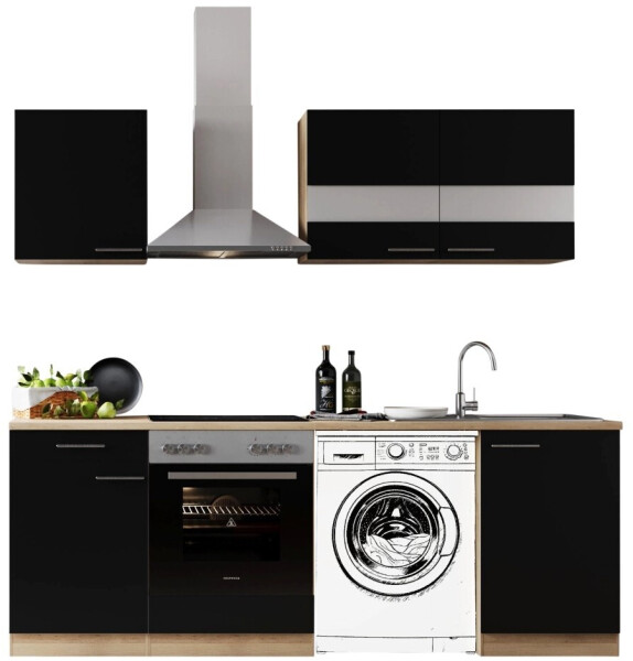 Respekta Küche für Unterbau Waschmaschine Eiche Schwarz Merle 220 cm (KB220ESSCWA), Bild 6