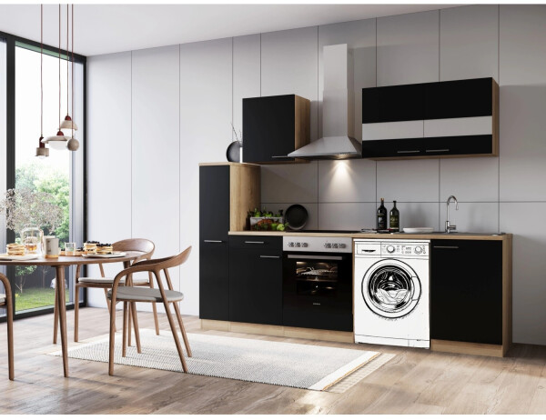 Respekta Küche für Unterbau Waschmaschine Eiche Schwarz Merle 250 cm (KB250ESSCWA), Bild 5