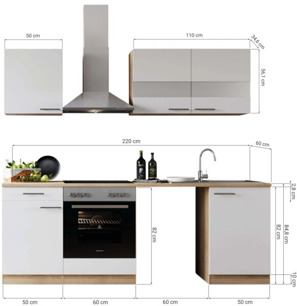 Respekta Küche für Unterbau Waschmaschine Eiche Weiß Merle 220 cm (KB220ESWCWA), Bild 3
