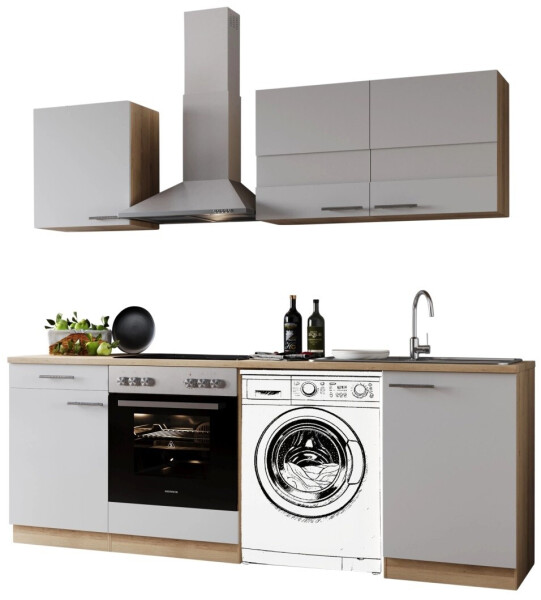 Respekta Küche für Unterbau Waschmaschine Eiche Weiß Merle 220 cm (KB220ESWCWA), Bild 5