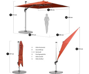 anndora Aluminium Sonnenschirm 3m x 4m mit Bodenanker Terracotta rot