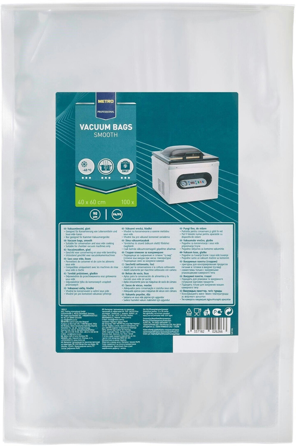 Metro Professional Vakuumbeutel, 40 x 60 cm, 90 µm, glatt, 300 Stück - transparent