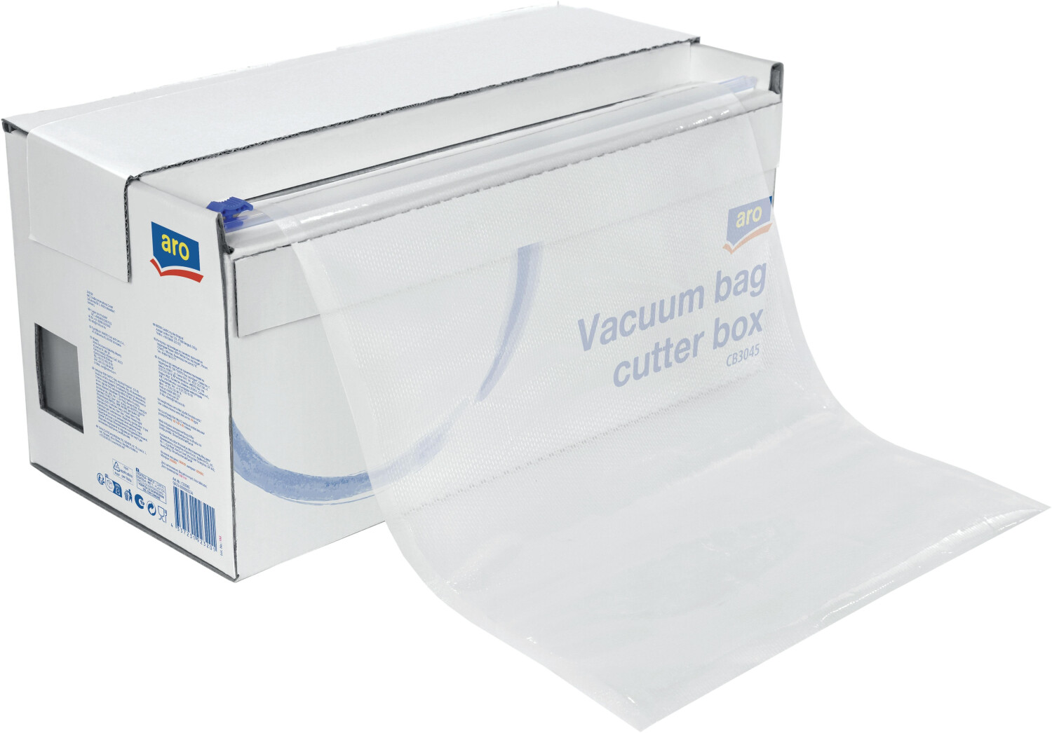 aro Geprägte Vakuumbeutel CB3045 im Karton mit Schneidevorrichtung, PA / PE, 16,6 x 37,2 x 17,8 cm, 75 µm, transparent - transparent