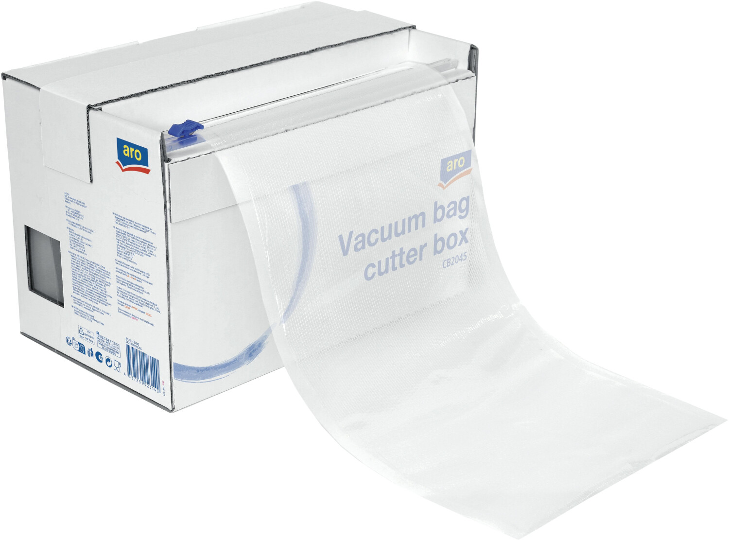 aro Geprägte Vakuumbeutel CB2045 im Karton mit Schneidevorrichtung, PA / PE, 15,6 x 27,2 x 17,8 cm, 75 µm, transparent - transparent