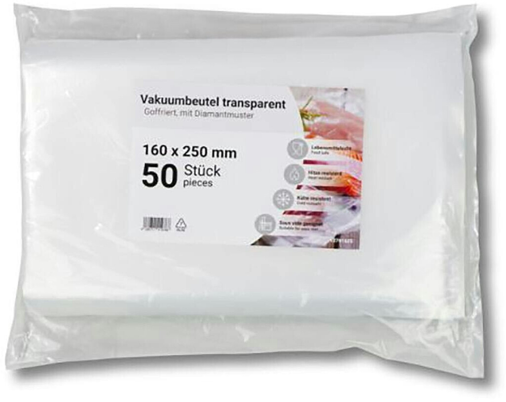 VEPATIM 50 Siegelrandbeutel Vakuumbeutel PA/PE 160 x 250 mm goffriert transparent 90 mq