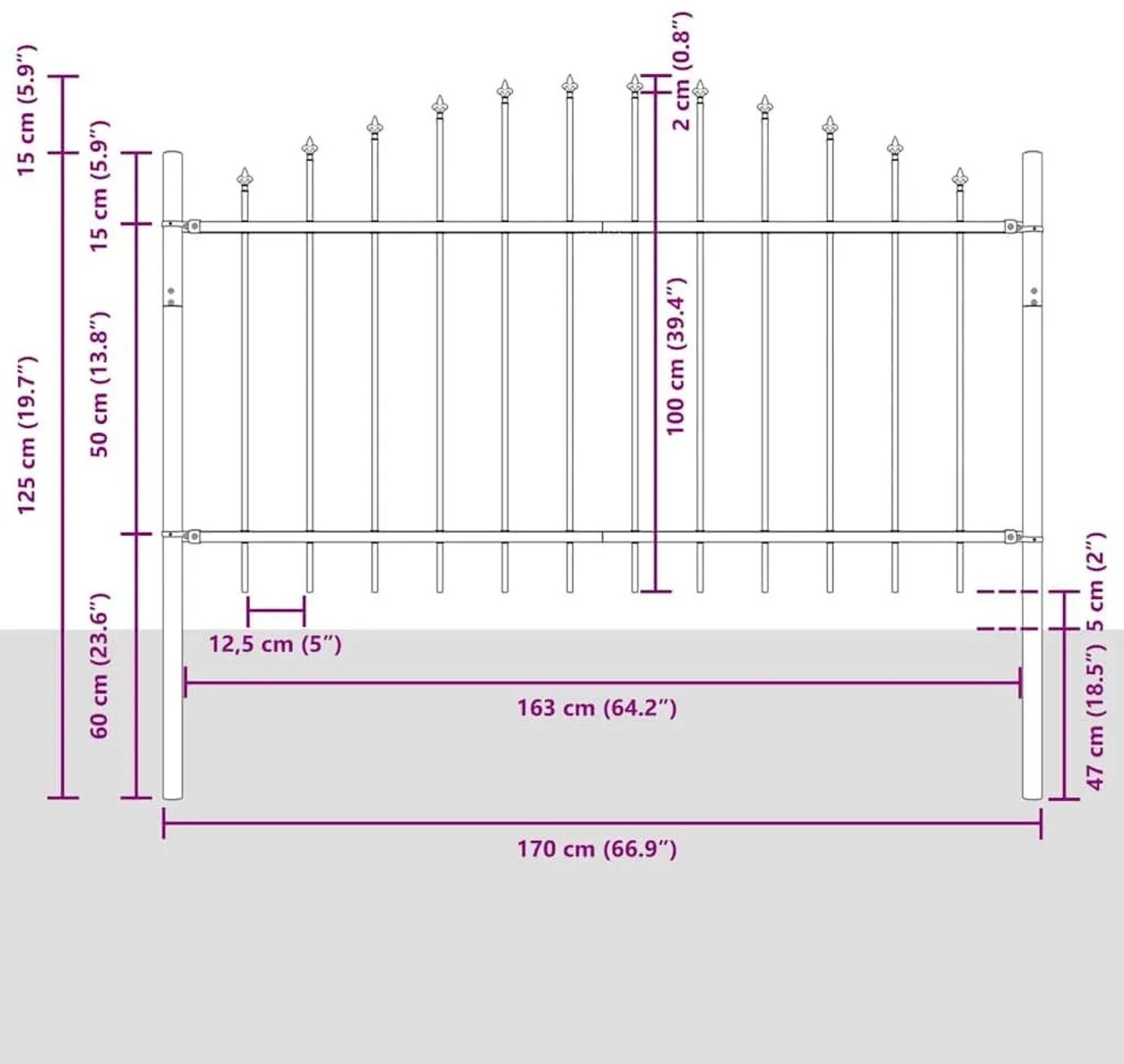 vidaXL vidaXL Garden Fence with Arch Top 6,8x1 m Steel (3360149) white - view 8