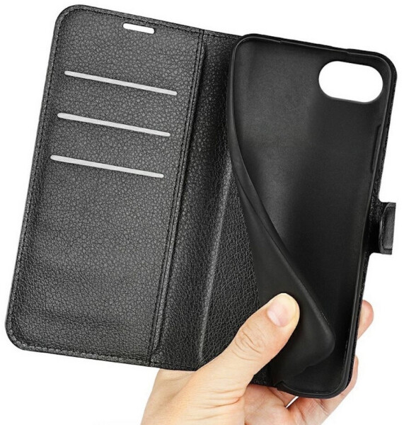 Wigento Smartphone-Hülle Für Apple iPhone 16e Kunstleder Book Wallet Handy Tasche Hülle Schwarz, Kunstleder Hülle mit Kartenfächern und Standfunktion, Bild 6