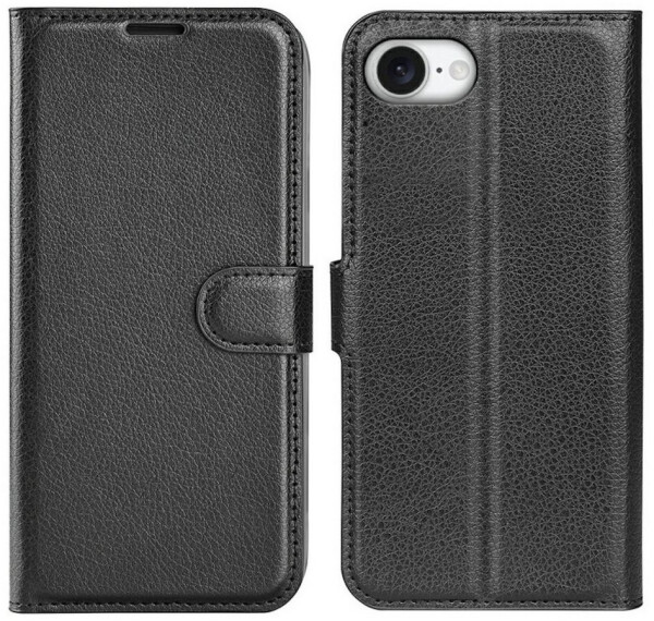 Wigento Smartphone-Hülle Für Apple iPhone 16e Kunstleder Book Wallet Handy Tasche Hülle Schwarz, Kunstleder Hülle mit Kartenfächern und Standfunktion, Bild 7