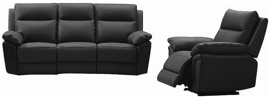 Canapé 3 Places Relax En Cuir De Buffle PAKITA – Noir, Mécanisme Manuel, Dimensions 208x92x102 Cm