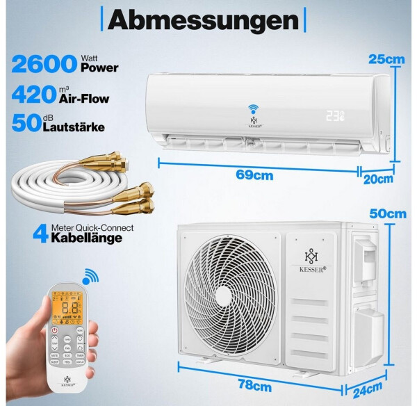 Kesser Klimaanlage Set Split - mit WiFi/App 9000 BTU/h, Bild 6