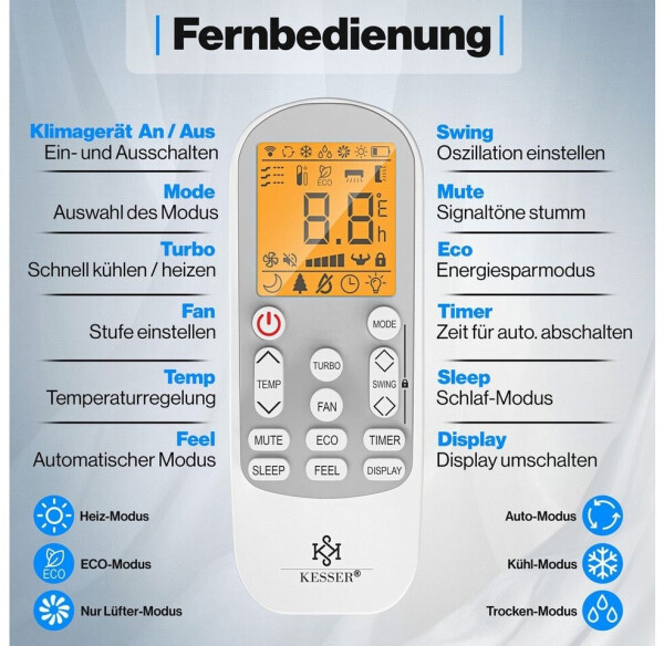 Kesser Klimaanlage Set Split - mit WiFi/App 9000 BTU/h, Bild 8