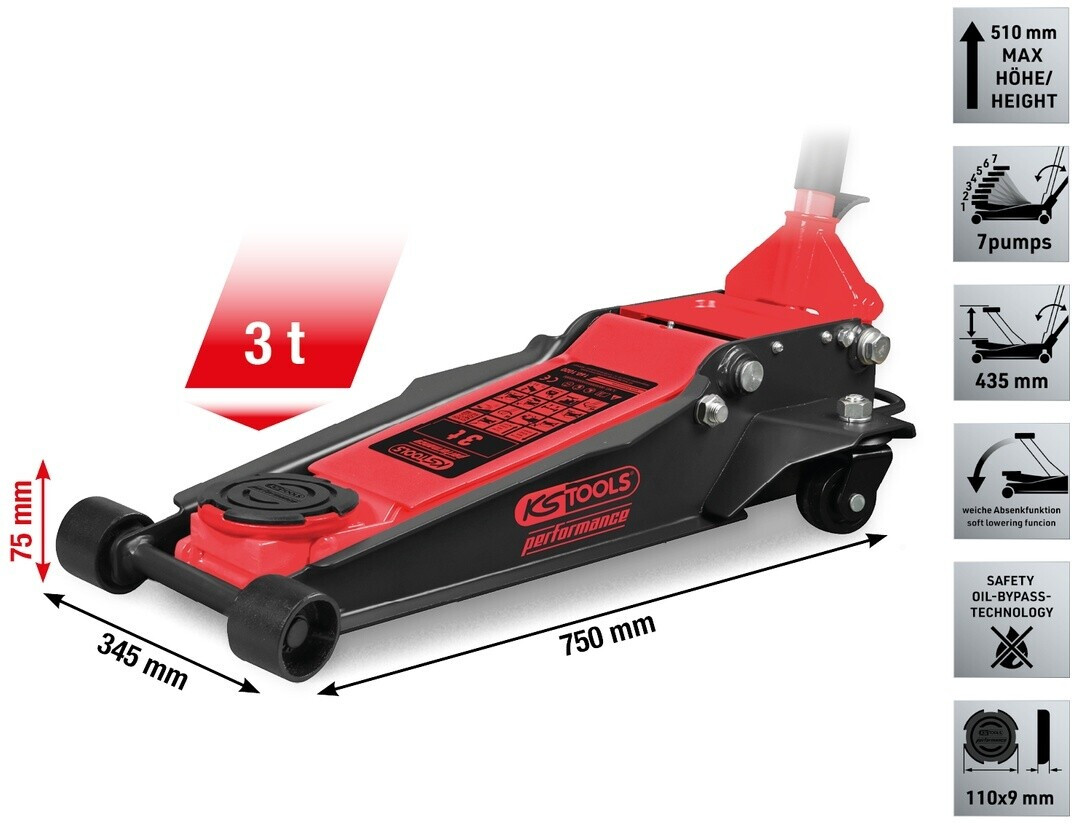KS Tools Hydraulic Steel Jack, 3000 kg, flat (160.1020)