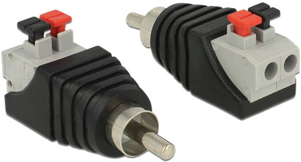 DeLock Adaptador de Bloque Terminal AV Conector RCA 2-Pin con Botón Pulsador Negro/Gris/Rojo (65566)
