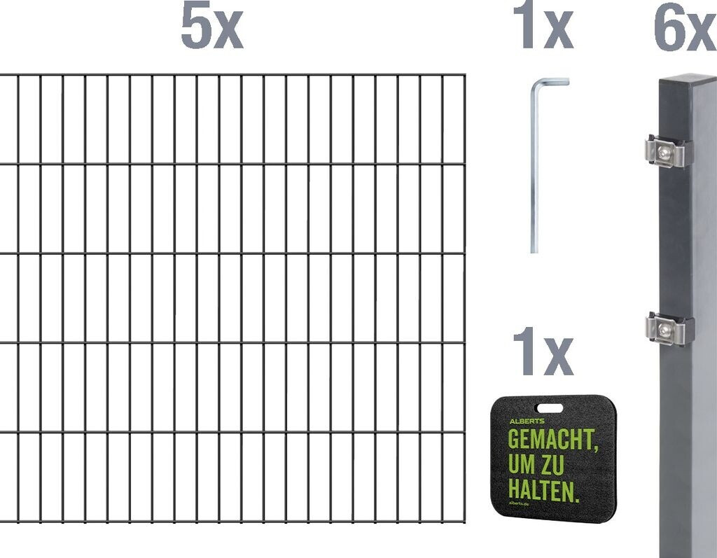 Alberts Doppelstabmattenzaun Komplettset anthrazit 10 m lang 100 cm hoch (691363)