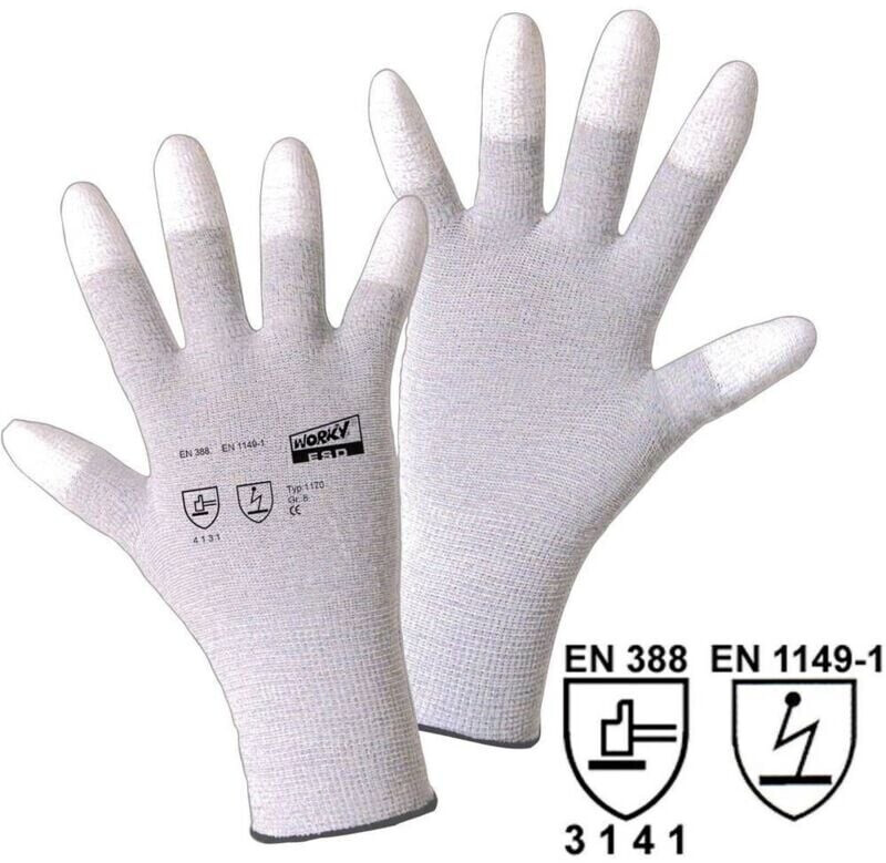 Leipold-Doehle ESD TIP Nylon/Carbon-PU Fine Knit Gloves white (1170-10)