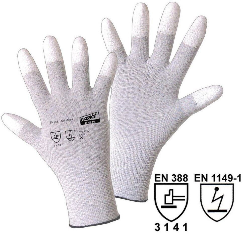 Leipold-Doehle Fine Knit Gloves ESD TIP Nylon/Carbon-PU white (1170-8)