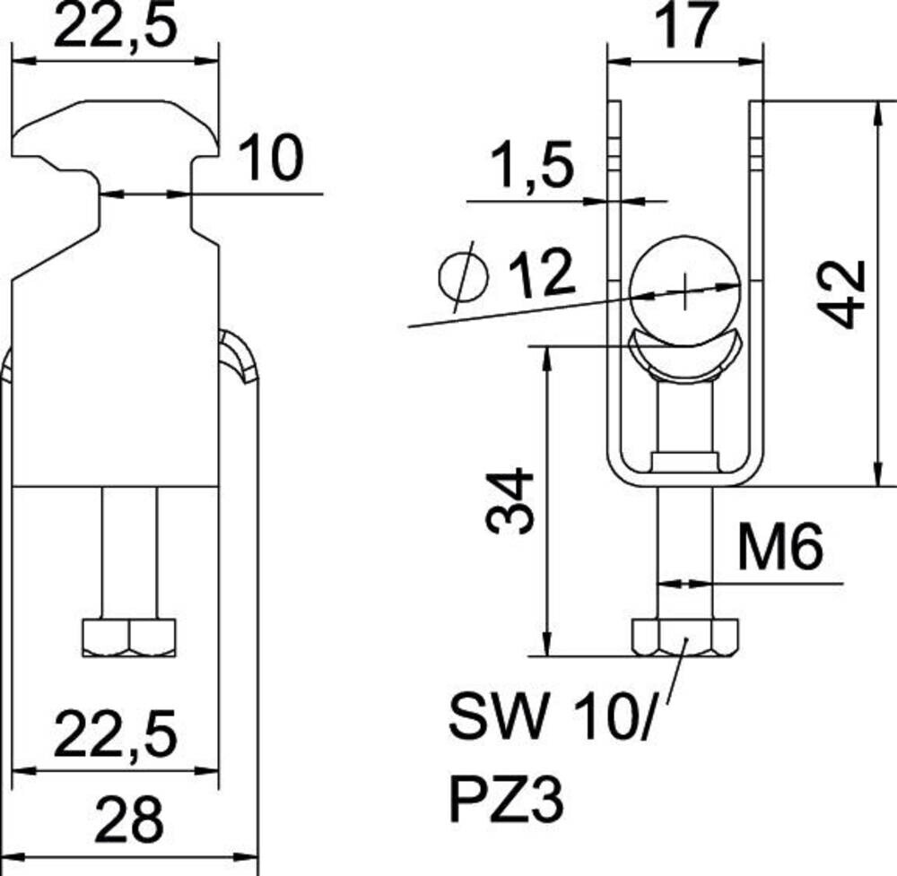 OBO Bettermann Clamp 2056 BS-H1-M-12 FT 08-12mm Steel (1186002)