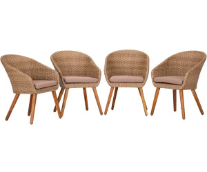 Acamp Ensemble de Fauteuils de Jardin Atacama 4 pièces Bois d'Acacia Couleur Teck (401357)
