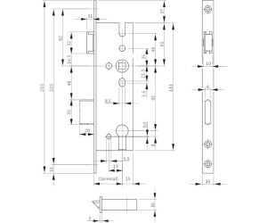 BKS Mortise lock for tubular frame doors with change PZ, 25/92/8, DL-R, 16x255mm, NiSi (B 1300 0011)