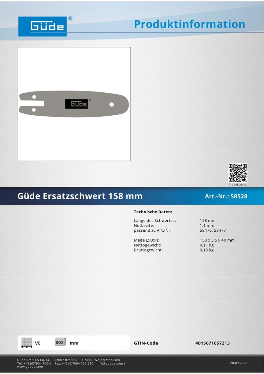 Güde Güde Replacement Sword 158 mm for Mini Chainsaw (58528) - side view