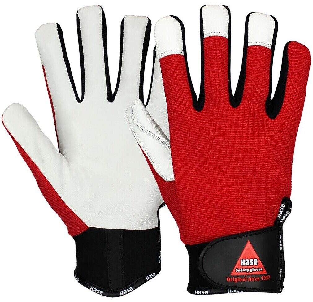 Hase Safety Power Grip III Work Gloves made of Nappa Leather natural/red (402005)