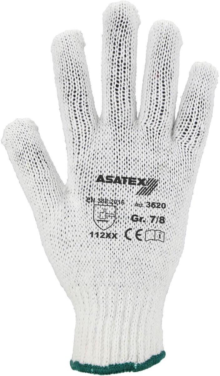 Asatex Fine knitted gloves with vinyl dots white/blue polyester/cotton (3620)