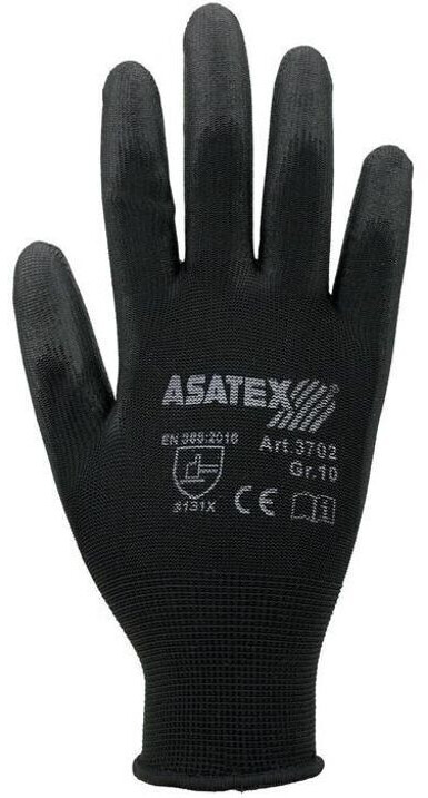 Asatex PU gloves black nylon fine knit with knitted cuff (3702/8)