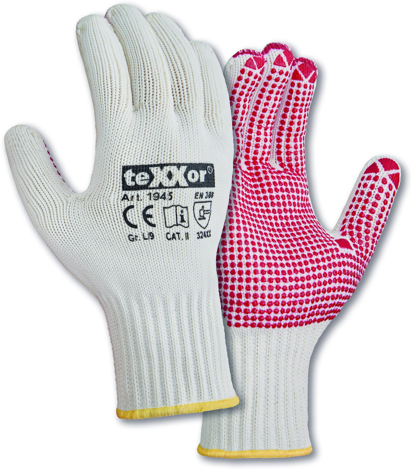 teXXor Coarse Knit Gloves Cotton/Nylon with Nubs Beige/Red (1945)