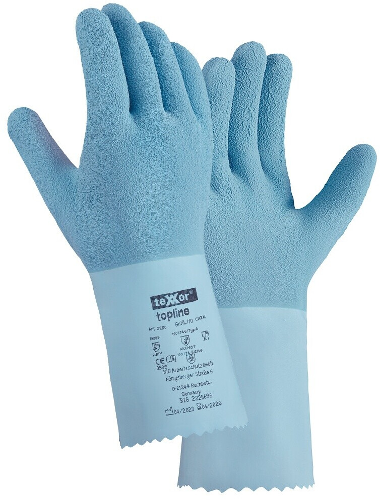 teXXor Chemical protection gloves natural latex rough (2250)