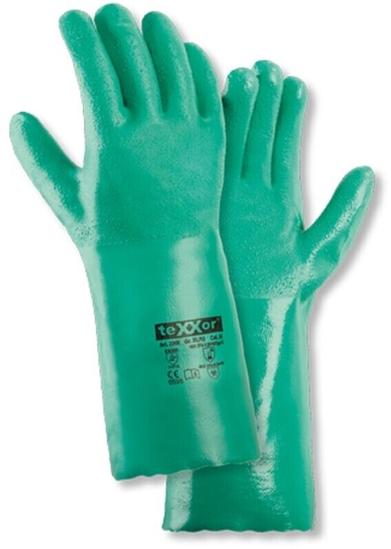 teXXor Nitrile Chemical Work Gloves green with rough surface (2366)